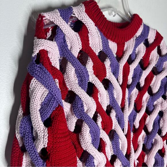 NEW Aknvas Hayley Open Work Braided Weave Woven Chunky Sweater Sz S - Picture 5 of 10